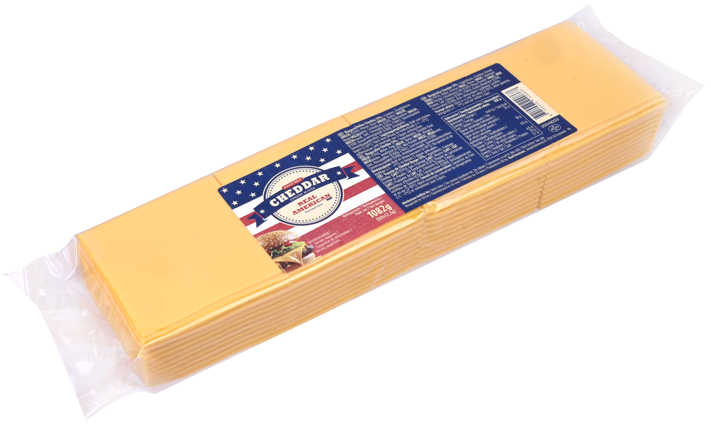 Real American Cheddar Kaas 1082g, 45+, gesneden, 88 plakken