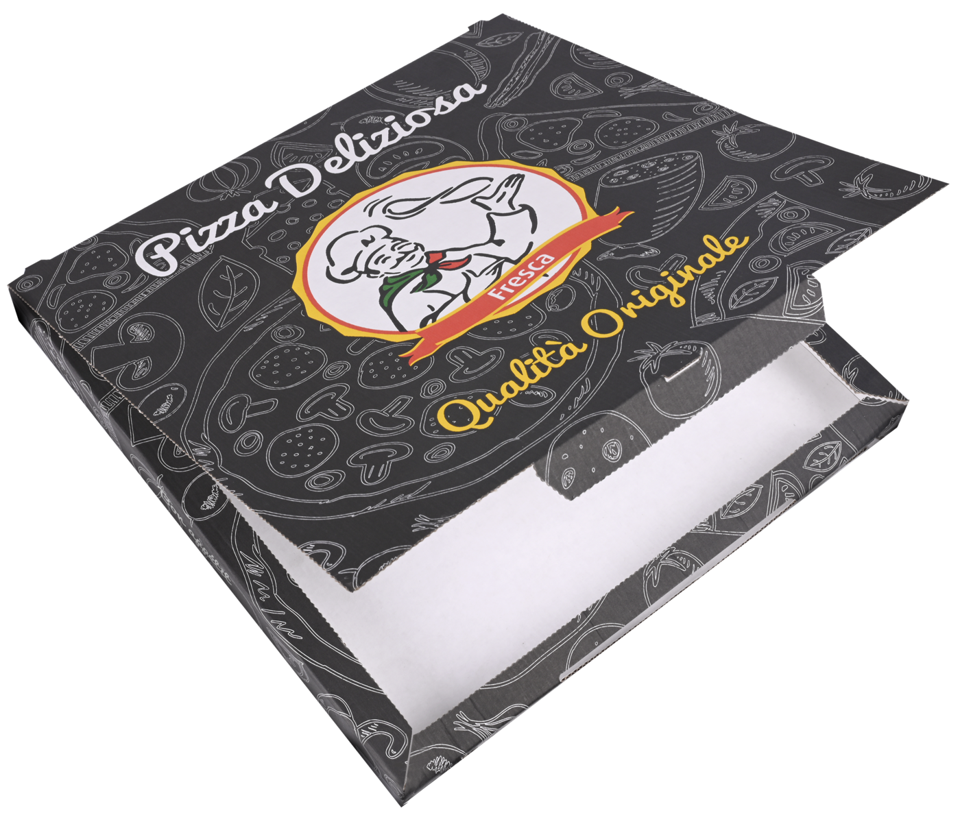 Produktbild von 100 Schwarze Pizzakartons 32x32x4 Cm – Edles Design Für Lieferdienst & Restaurant